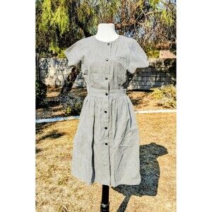 Vintage Full-button MCM Grey Gingham Pattern Fit & Flare Petite Medium Dress EUC
